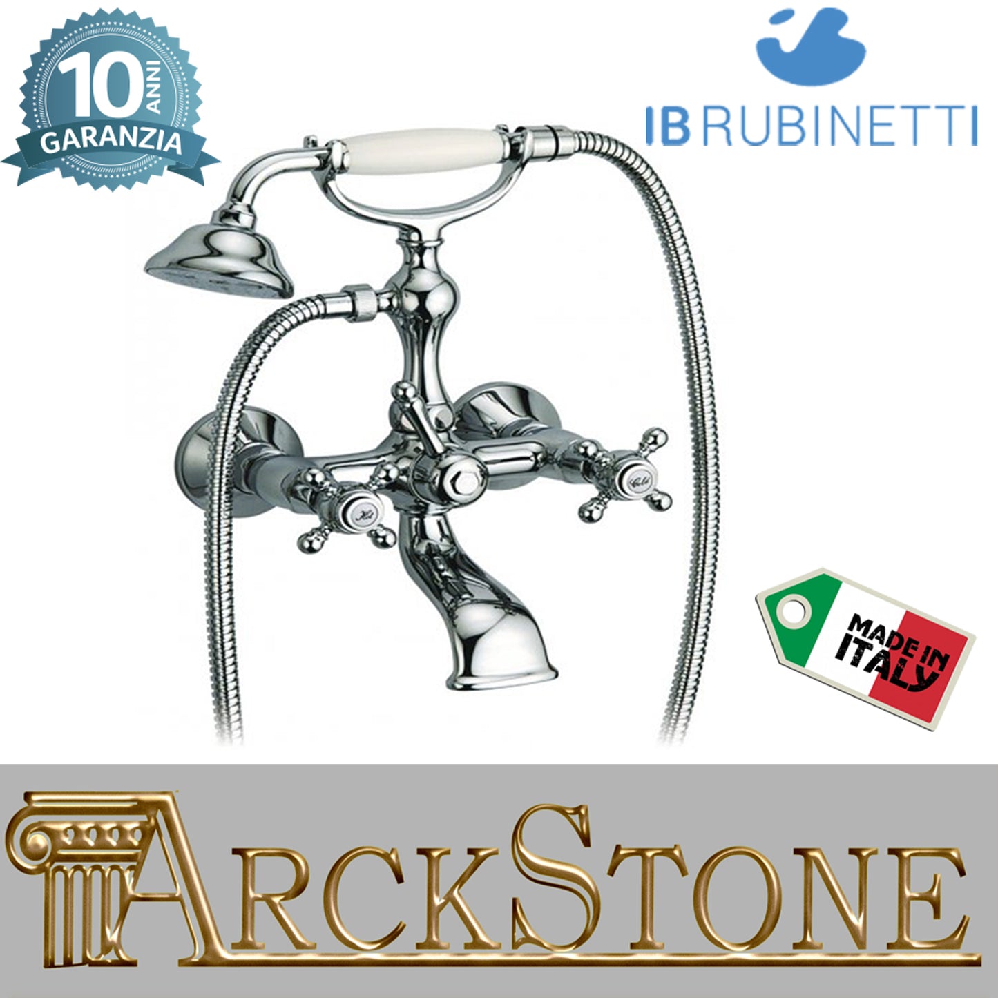 Miscelatore gruppo vasca esterno a parete completo di accessori doccia marca IB rubinetti modello Hermes rubinetteria rubinetto ottone cromato bagno casa muro fontana rivenditore autorizzato campania arredamento arredo qualità made in italy azienda