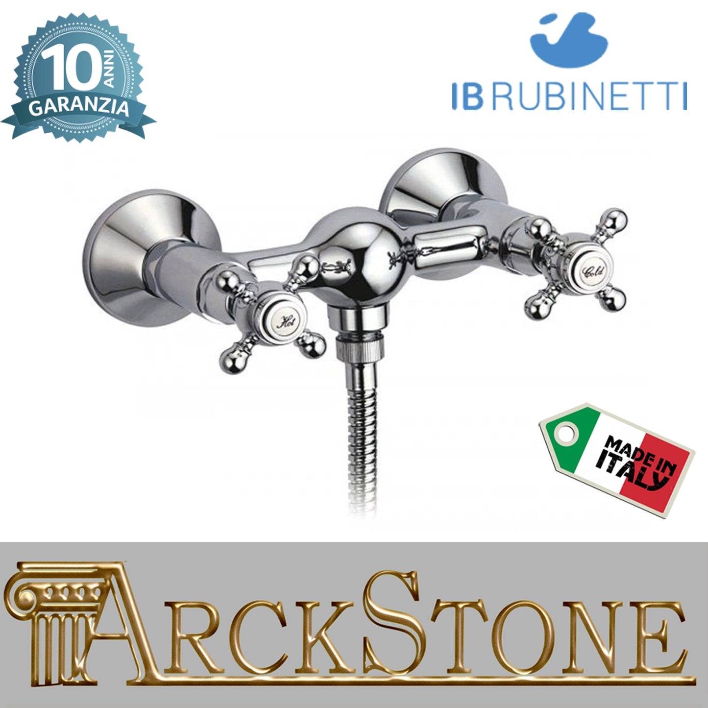 Miscelatore doccia a parete esterno completo di kit doccia marca IB rubinetti modello Hermes rubinetteria rubinetto ottone cromato bagno casa muro fontana finitura cromo rivenditore autorizzato campania arredamento arredo qualità made in italy azienda
