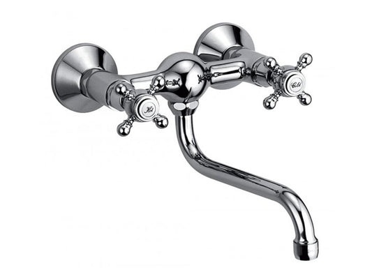 IB Rubinetti HERMES Miscelatore Lavello Standard A Parete Due Fori Con Due Leve Stile Classico Materiale Ottone Finitura Cromata