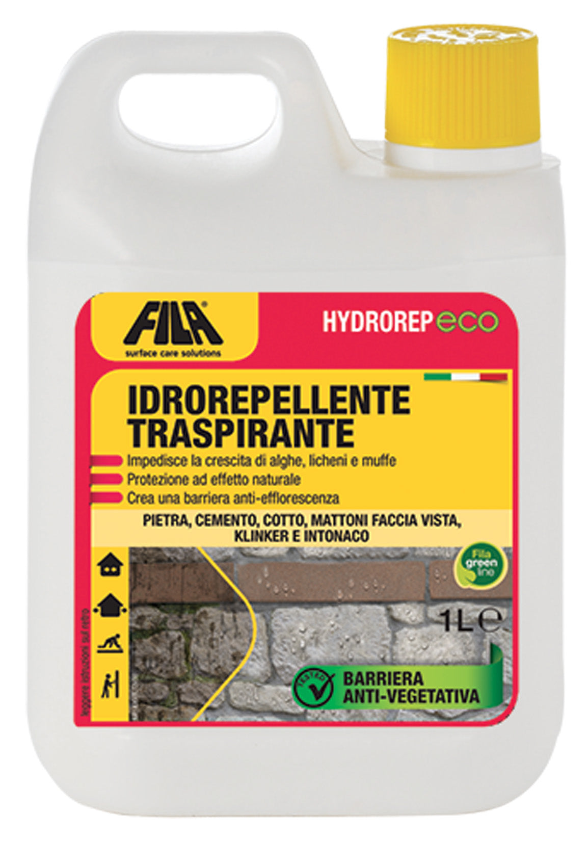 Fila Hydrorep Eco Idrorepellente Traspirante 1 Lt Idro Repellente Effetto Naturale Impregna Materiale Ostacola Alghe Muffe Licheni Difende Agenti Atmosferici Ideale Pietra E Agglomerati Non Lucidi Cemento Cotto Mattoni Faccia Vista Klinker Intonaco Tufo