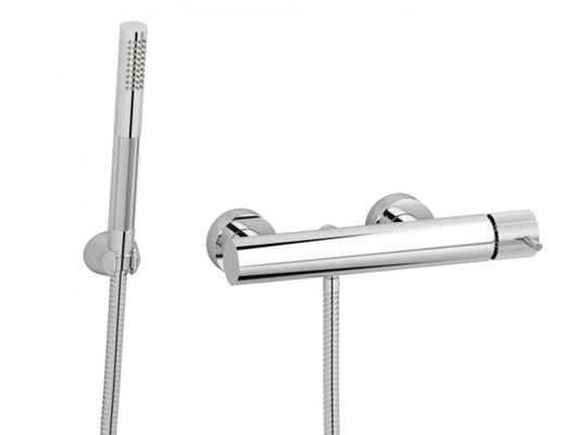 IB Rubinetti Industria Doccia Esterno A Parete Completo Di Kit Doccia E Doccetta 3 Fori 1 Via Miscelatore Meccanico Senza Piastra Monocomando Stile Moderno Materiale Ottone Finitura Cromata