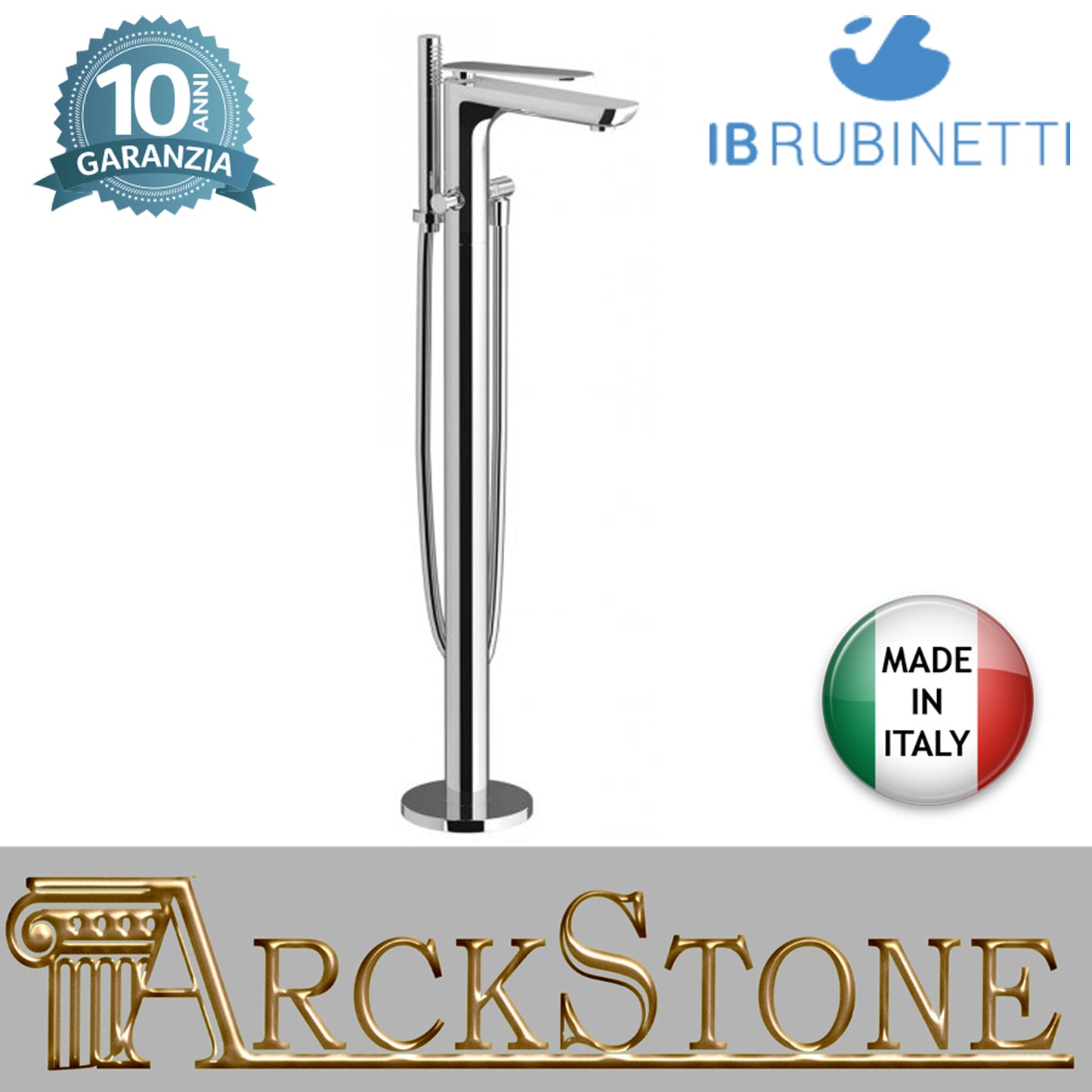 Miscelatore bordo vasca da terra completo di kit doccia marca IB rubinetti modello K2 rubinetteria rubinetto ottone cromato bagno casa parete fontana finitura cromo rivenditore autorizzato campania arredamento garanzia 10 anni azienda certificata