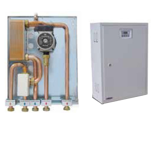 Palazzetti Kit P5 Separazione Impianto e Gestione Puffer Sanitario Costituito Circolatore Scambiatore Valvole Centralina Elettronica Abbina Stufa Pellet Legna Impianto Esistente Separa Circuito Primario Secondario Accumulo Produzione Acqua Calda Sanitaria