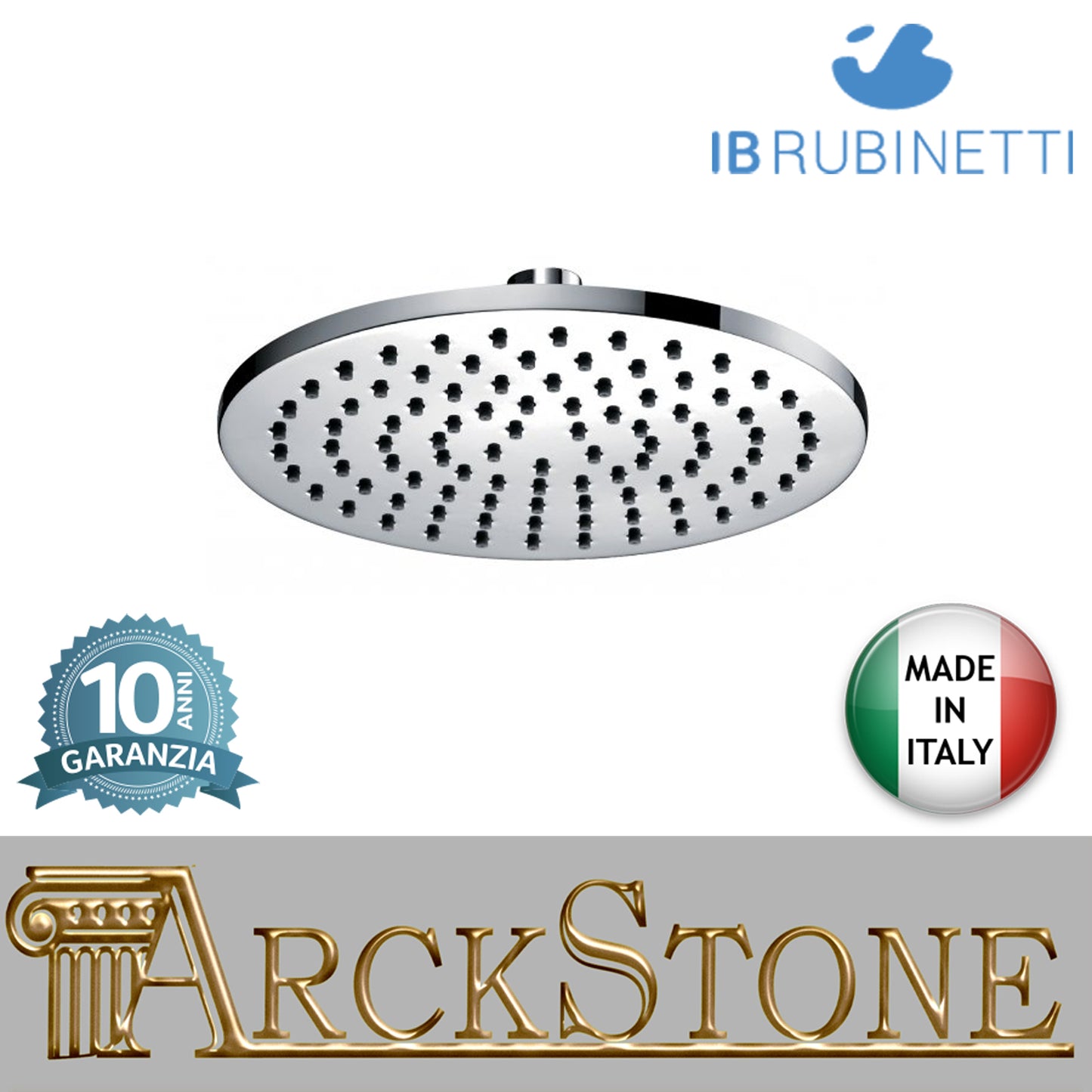 Soffione doccia tondo Ø300 mm marca IB rubinetti modello Shower Heads cromato finitura cromo muro rivenditore autorizzato campania arredamento garanzia 10 anni azienda certificata soffitto qualità made in italy arredo bagno parete