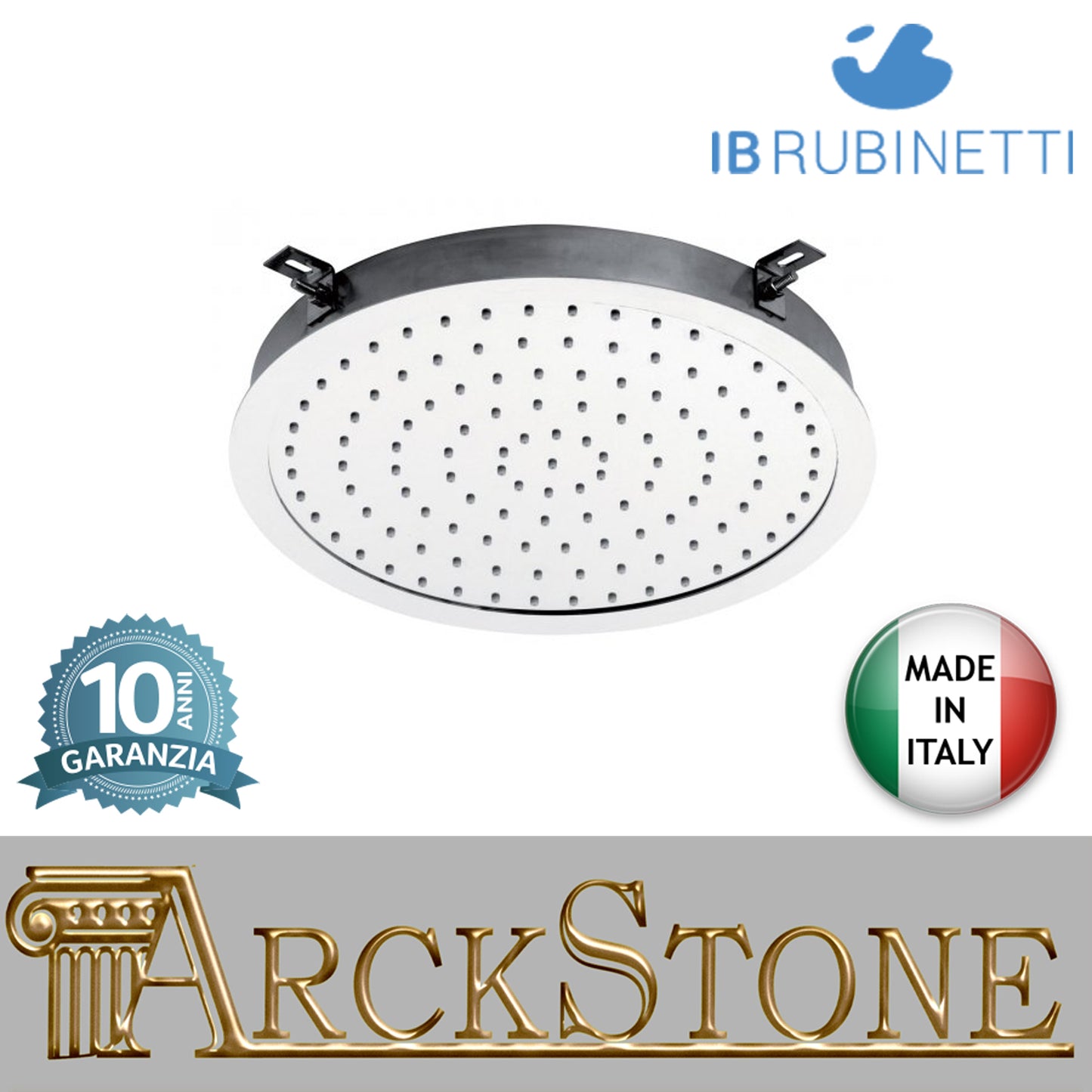 Soffione doccia tondo Ø332 mm inox incasso marca IB rubinetti modello Shower Heads cromato finitura cromo muro rivenditore autorizzato campania arredamento garanzia 10 anni azienda certificata soffitto qualità made in italy arredo bagno parete