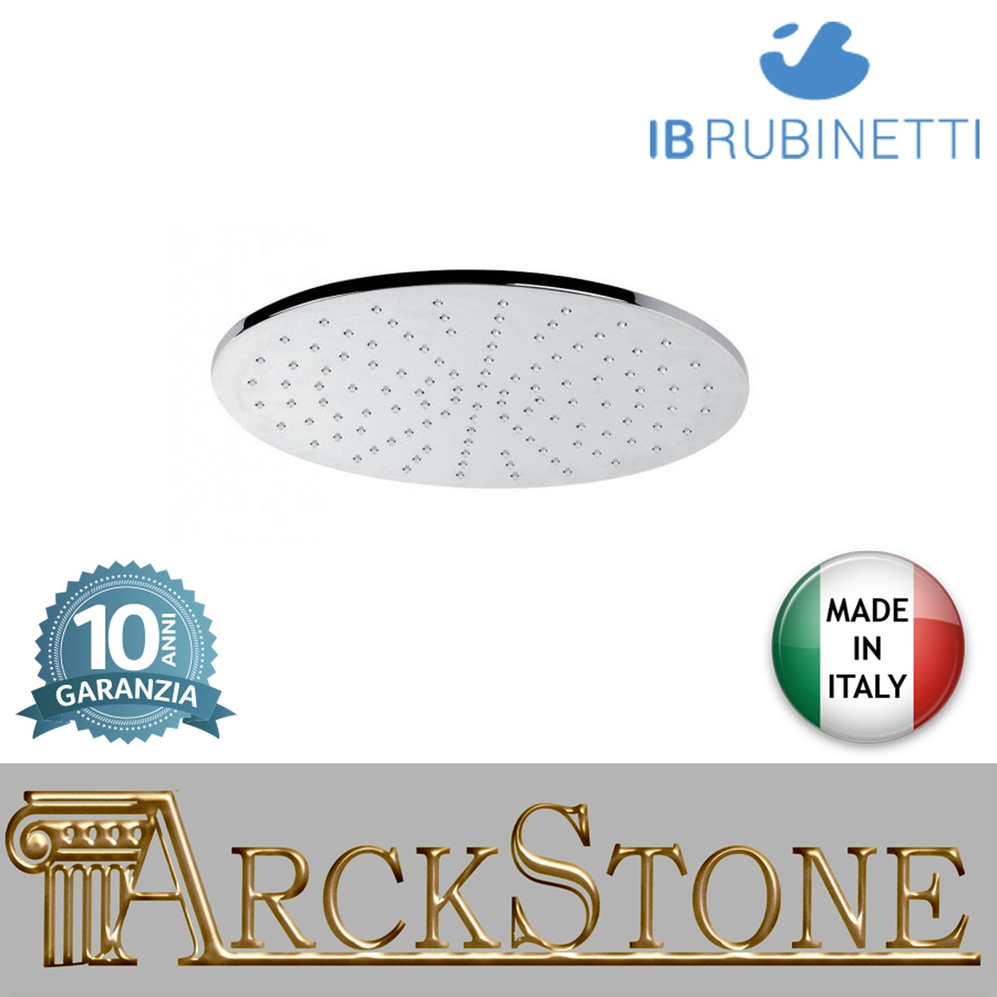 Soffione doccia tondo Ø400 mm marca IB rubinetti modello Shower Heads cromato finitura cromo muro rivenditore autorizzato campania arredamento garanzia 10 anni azienda certificata soffitto qualità made in italy arredo bagno parete