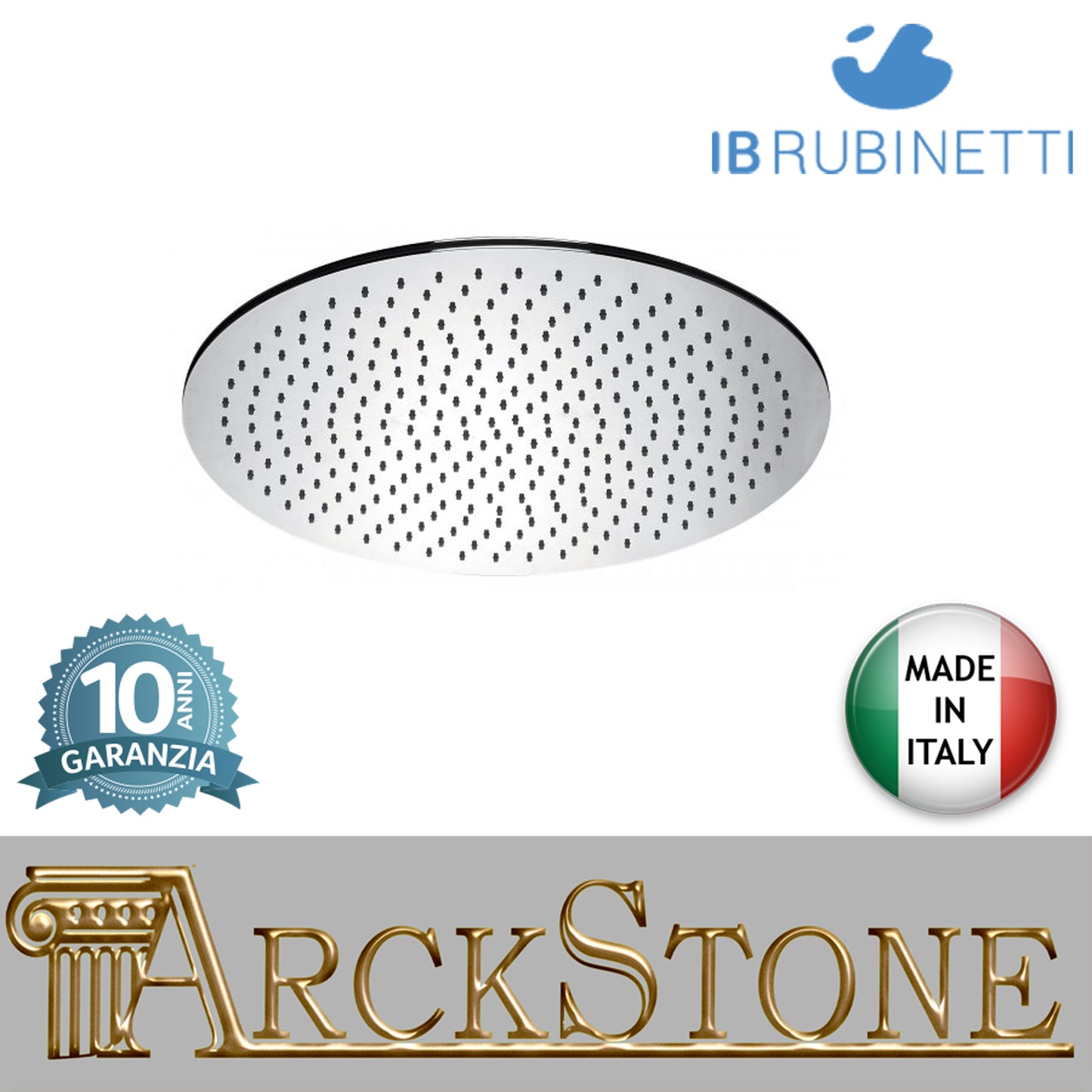 Soffione doccia tondo Ø500 mm marca IB rubinetti modello Shower Heads cromato finitura cromo muro rivenditore autorizzato campania arredamento garanzia 10 anni azienda certificata soffitto qualità made in italy arredo bagno parete