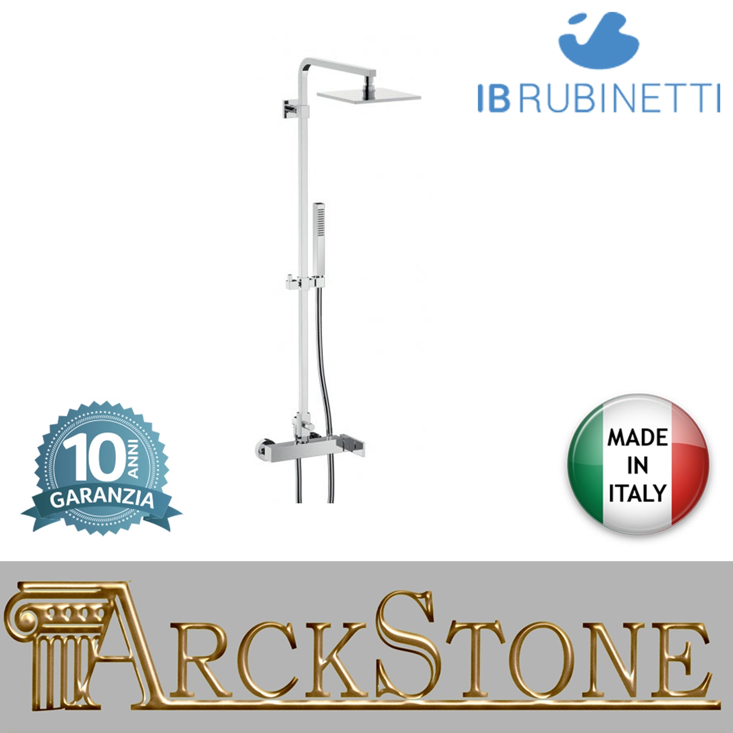 Colonna doccia a parete due vie leva Rubacuori soffione quadrato marca IB rubinetti modello Shower Columns cromato finitura cromo muro rivenditore autorizzato campania arredamento garanzia 10 anni azienda certificata soffitto qualità made in italy arredo