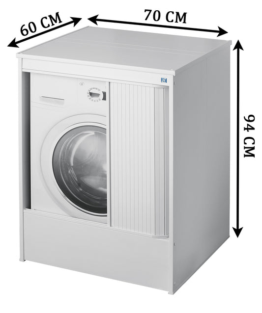 Negrari Oceano Coprilavatrice Copri Proteggi Nascondi Lavatrice Kit Montaggio Interno Esterno Mobile Anta Sportello Serranda Serrandina Scorrevole Orizzontale Chiusura Salvaspazio Plastica Bianco Resistente Acqua Pioggia Sole Piedini 70x60 L70 P60 H94 CM