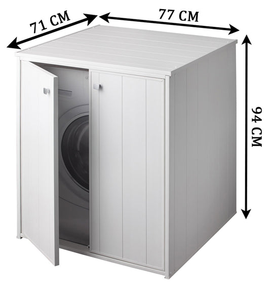 Coprilavatrice Copri Proteggi Nascondi Lavatrice Asciugatrice Grande Oblò Negrari XXL Kit Montaggio Lavanderia Bagno Interno Esterno Due 2 Ante Antine Sportelli Battenti Mobile Plastica Bianco Resistente Umidità Acqua Pioggia Piedini 77x71 L77 P71 H94 CM