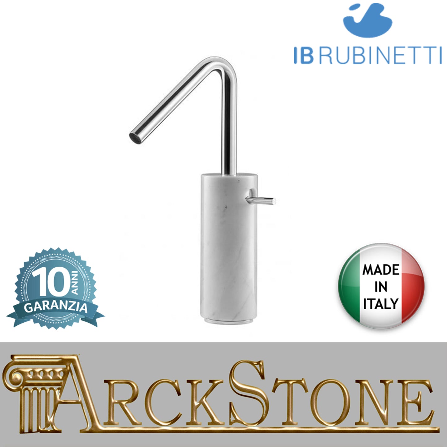 Miscelatore lavabo alto con marmo bianco Carrara marca IB rubinetti modello Marmo rubinetteria rubinetto ottone cromato bagno fontana finitura cromo rivenditore autorizzato campania arredamento qualità made in italy azienda certificata garanzia 10 anni