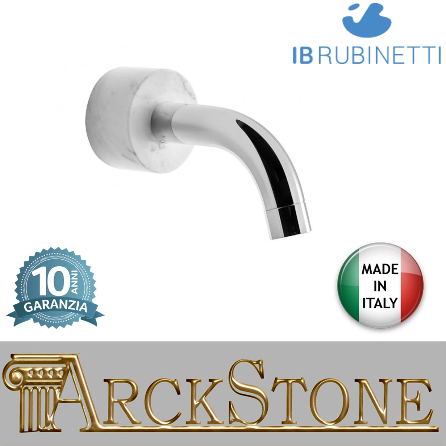Bocca d'erogazione a parete marmo bianco Carrara marca IB rubinetti modello Marmo rubinetteria rubinetto ottone cromato bagno fontana finitura cromo rivenditore autorizzato campania arredamento qualità made in italy garanzia 10 anni azienda certificata