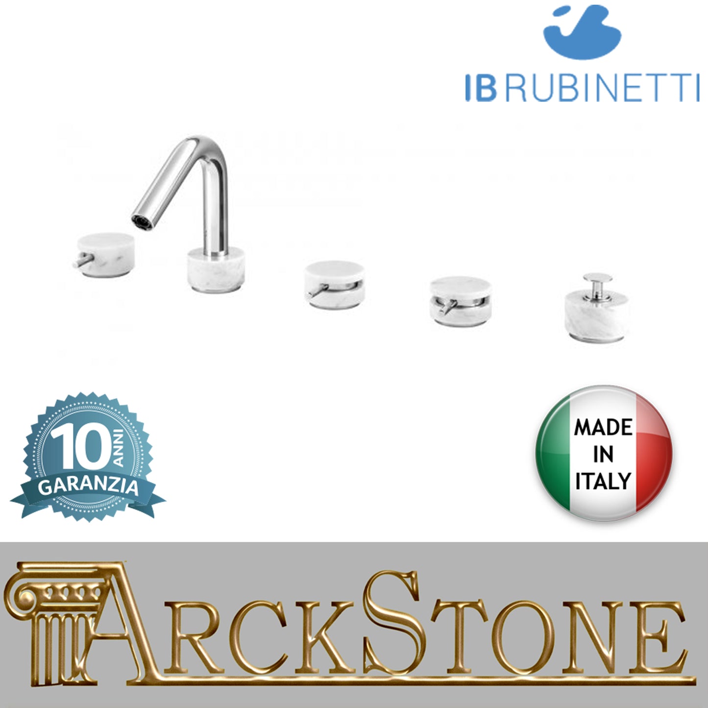 Batteria bordo vasca cinque fori marmo bianco Carrara marca IB rubinetti modello Marmo rubinetteria rubinetto ottone cromato bagno fontana finitura cromo rivenditore autorizzato campania arredamento qualità made in italy garanzia 10 anni azienda