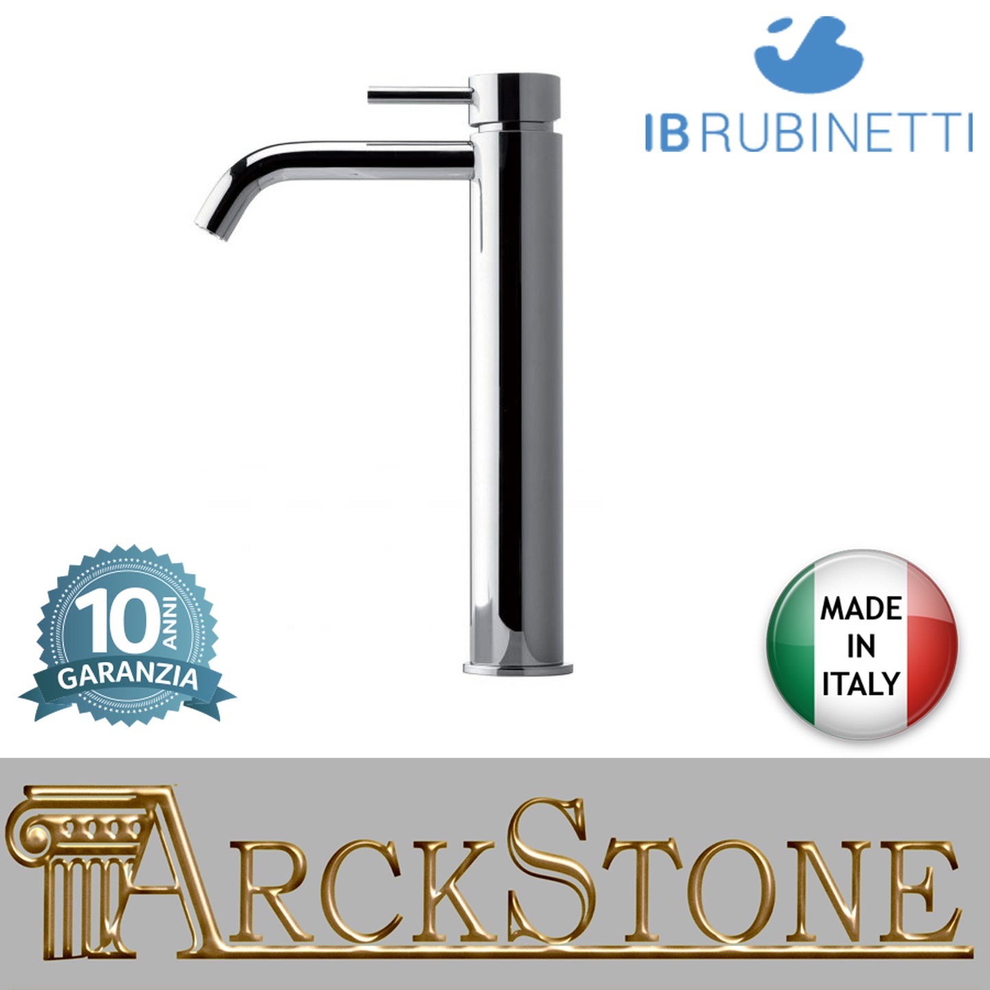 Miscelatore lavabo alto completo di piletta di scarico click-clack marca IB rubinetti modello MilanoTorino rubinetteria rubinetto ottone cromato bagno fontana finitura cromo rivenditore autorizzato campania arredamento qualità garanzia 10 anni