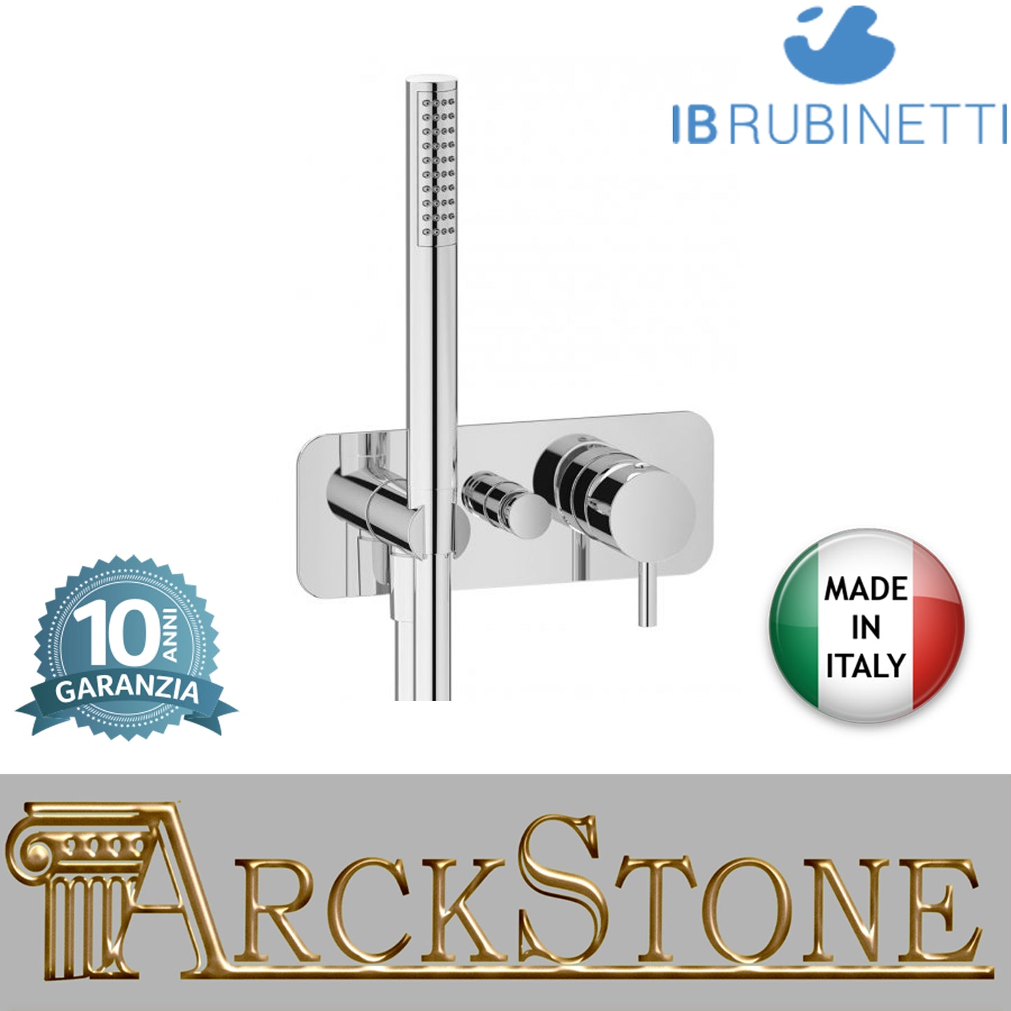 Miscelatore doccia incasso due vie con kit doccia integrato nella placca marca IB rubinetti modello MilanoTorino rubinetteria rubinetto ottone cromato bagno fontana finitura cromo rivenditore autorizzato campania arredamento qualità made in italy azienda