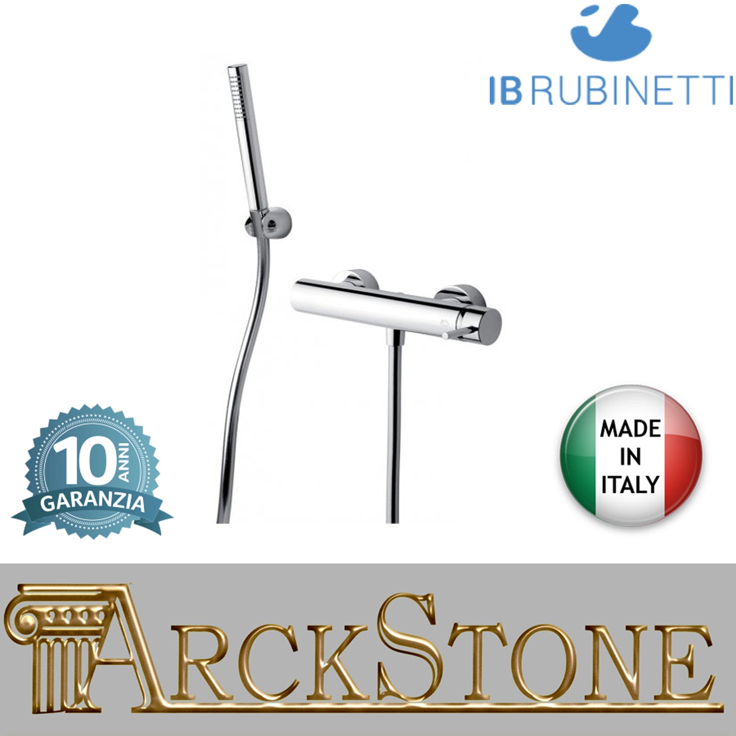 Miscelatore doccia a parete esterno completo di kit doccia marca IB rubinetti modello MilanoTorino rubinetteria rubinetto ottone cromato bagno fontana finitura cromo rivenditore autorizzato campania arredamento qualità made in italy azienda certificata