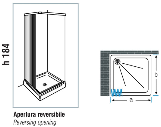 Negrari Hobby Box Cabina Doccia Riducibile Due 2 Lati 80x80 L80 H 184 cm Angolare Angolo Simmetrico Bianco Profili PVC Anta Scorrevole Reversibile Soffietto Tagliabile Accorciabile Arredo Bagno Economica Pannelli Infrangibili Antisfondamento Viti Acciaio