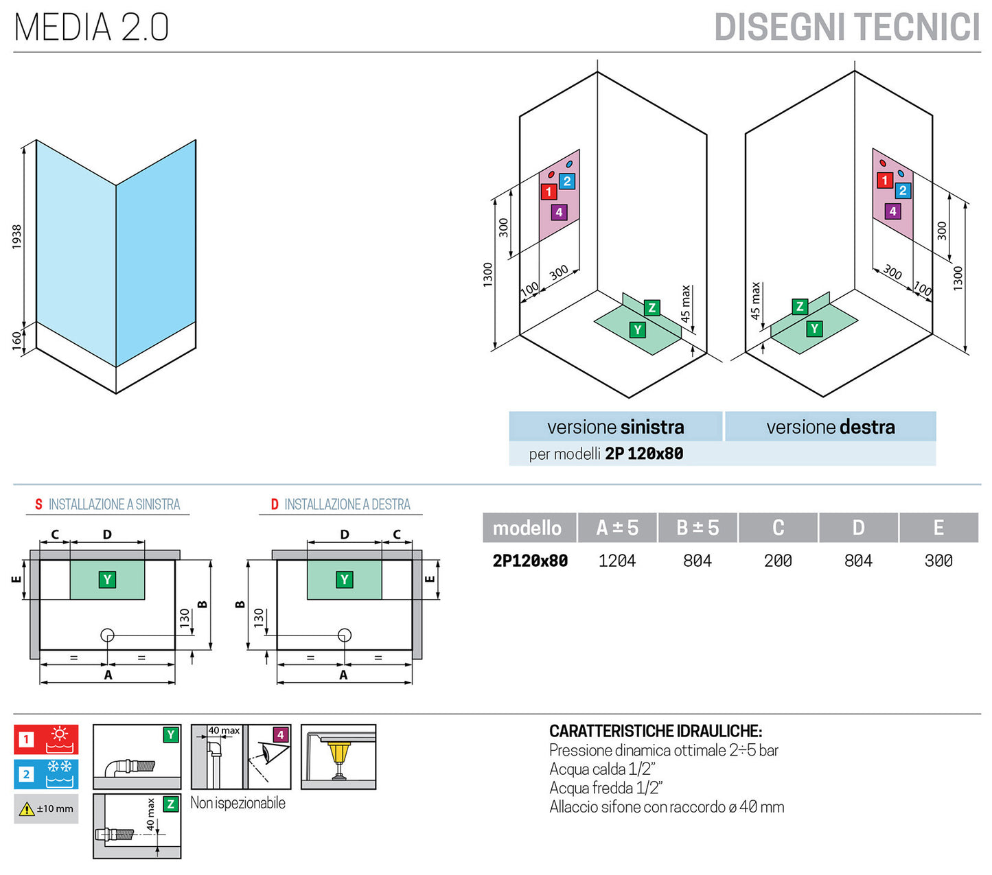 Novellini Media 2.0 2P Standard 120x80 cm Cabina Doccia Multifunzione Asimmetrica Apertura 1 Anta Scorrevole 1 Fissa Linea 1 Laterale Installazione Reversibile Miscelatore Termostatico Vetro Trasparente Profilo Bianco Piatto Ripiani Doccetta Altezza 210cm