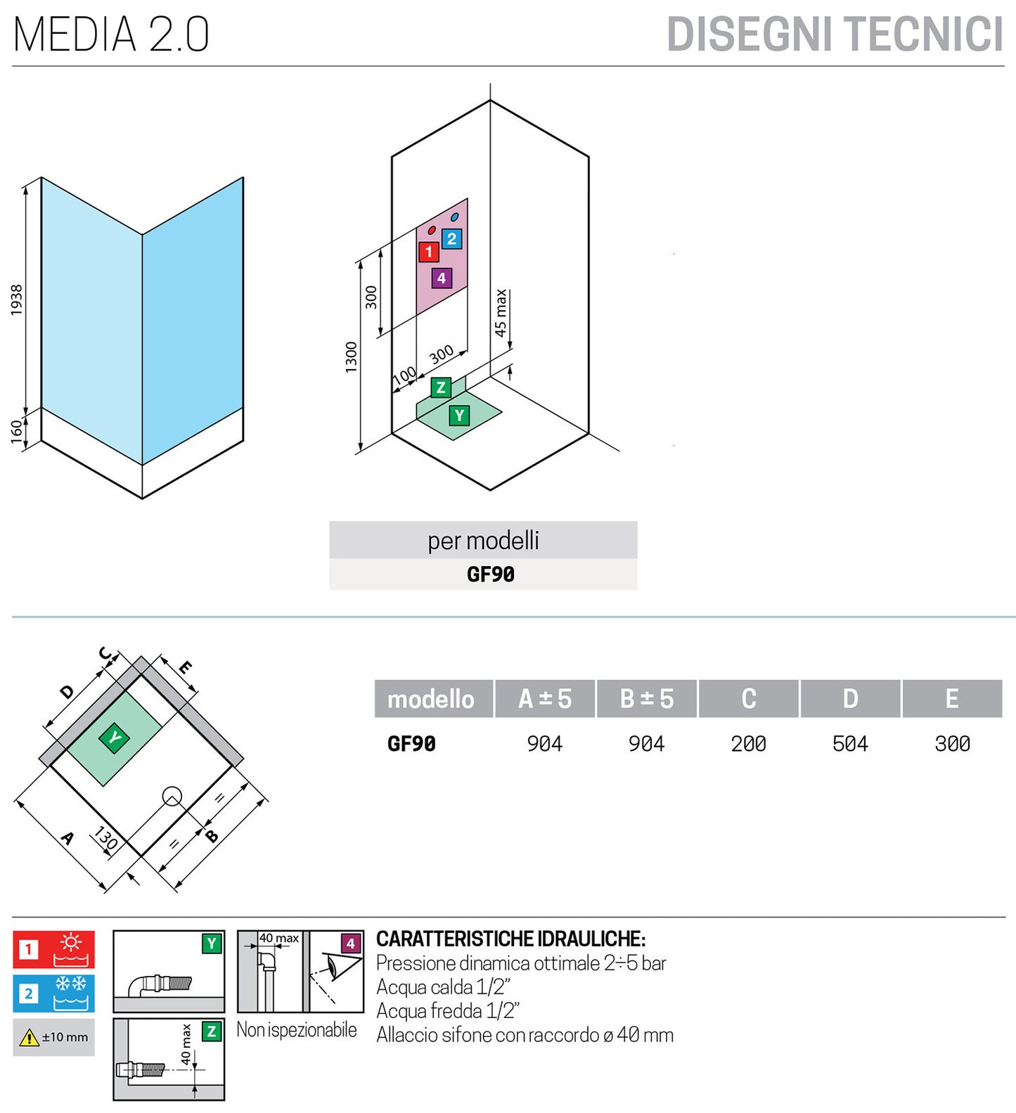 Novellini Media 2.0 GF Idromassaggio 90x90 cm Cabina Doccia Multifunzione Simmetrica Apertura 1 Anta Battente Con Fisso Laterale Installazione Angolo Destro Sinistro Miscelatore Termostatico Vetro Trasparente Profilo Silver Piatto Ripiani Idro Alto 210 cm