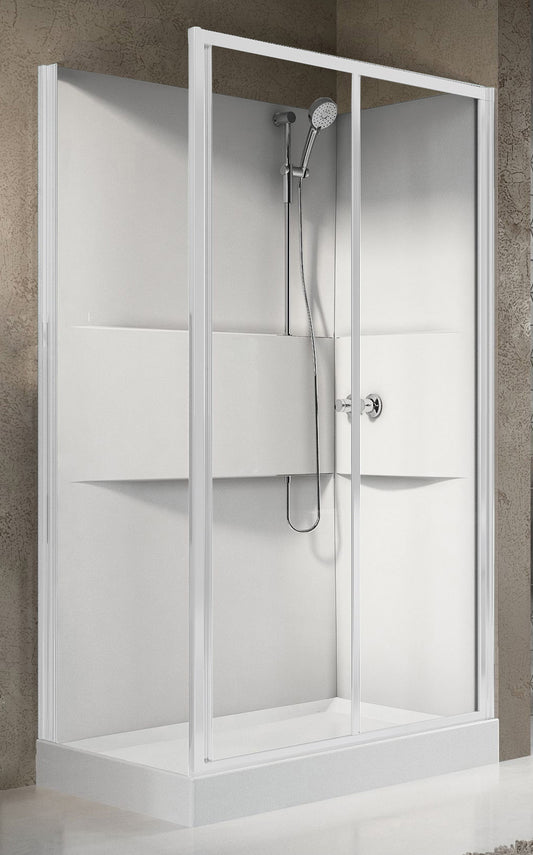 Novellini Media 2.0 2P Standard 120x80 cm Cabina Doccia Multifunzione Asimmetrica Apertura 1 Anta Scorrevole 1 Fissa Linea 1 Laterale Installazione Reversibile Miscelatore Meccanico Vetro Trasparente Profilo Bianco Piatto Ripiani Doccetta Altezza 210 cm