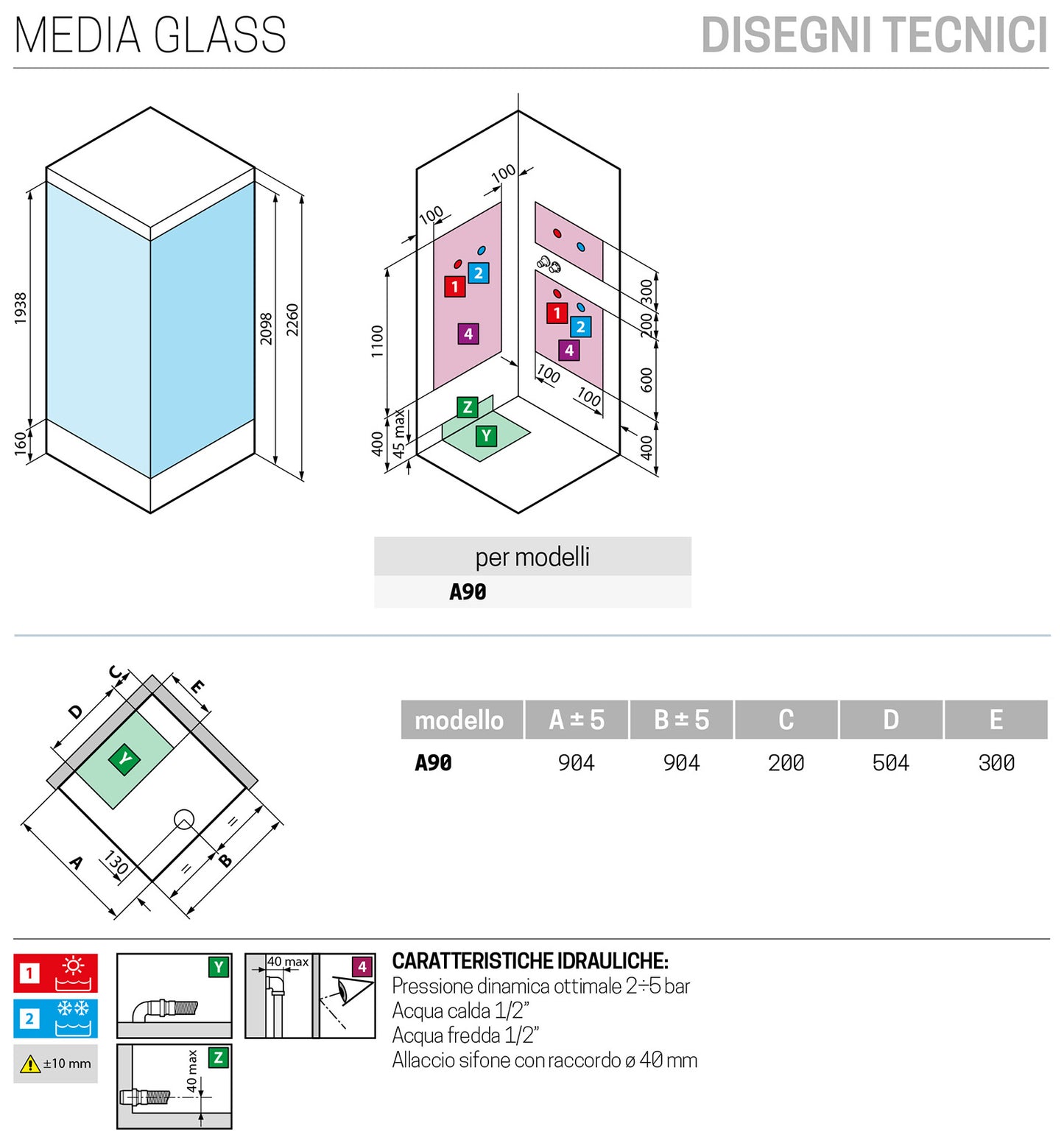 Novellini Media Glass A Standard Con Tettuccio e Soffione 90x90 cm Cabina Doccia Multifunzione Simmetrica Quadrata Apertura 2 Ante Scorrevoli 2 Fisse Installazione Angolo Sinistra Destra Miscelatore Meccanico Vetro Trasparente Profilo Bianco Altezza 226cm