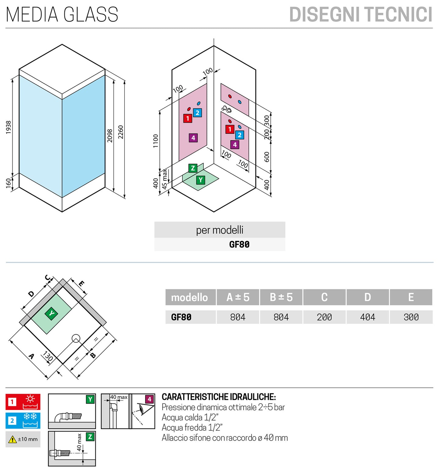 Novellini Media Glass GF Standard Con Tettuccio e Soffione 80x80 cm Cabina Doccia Bagno Multifunzione Apertura 1 Anta Battente Con Fisso Laterale Installazione Angolo Destra Sinistra Miscelatore Meccanico Vetro Trasparente Profilo Bianco Altezza 226 cm