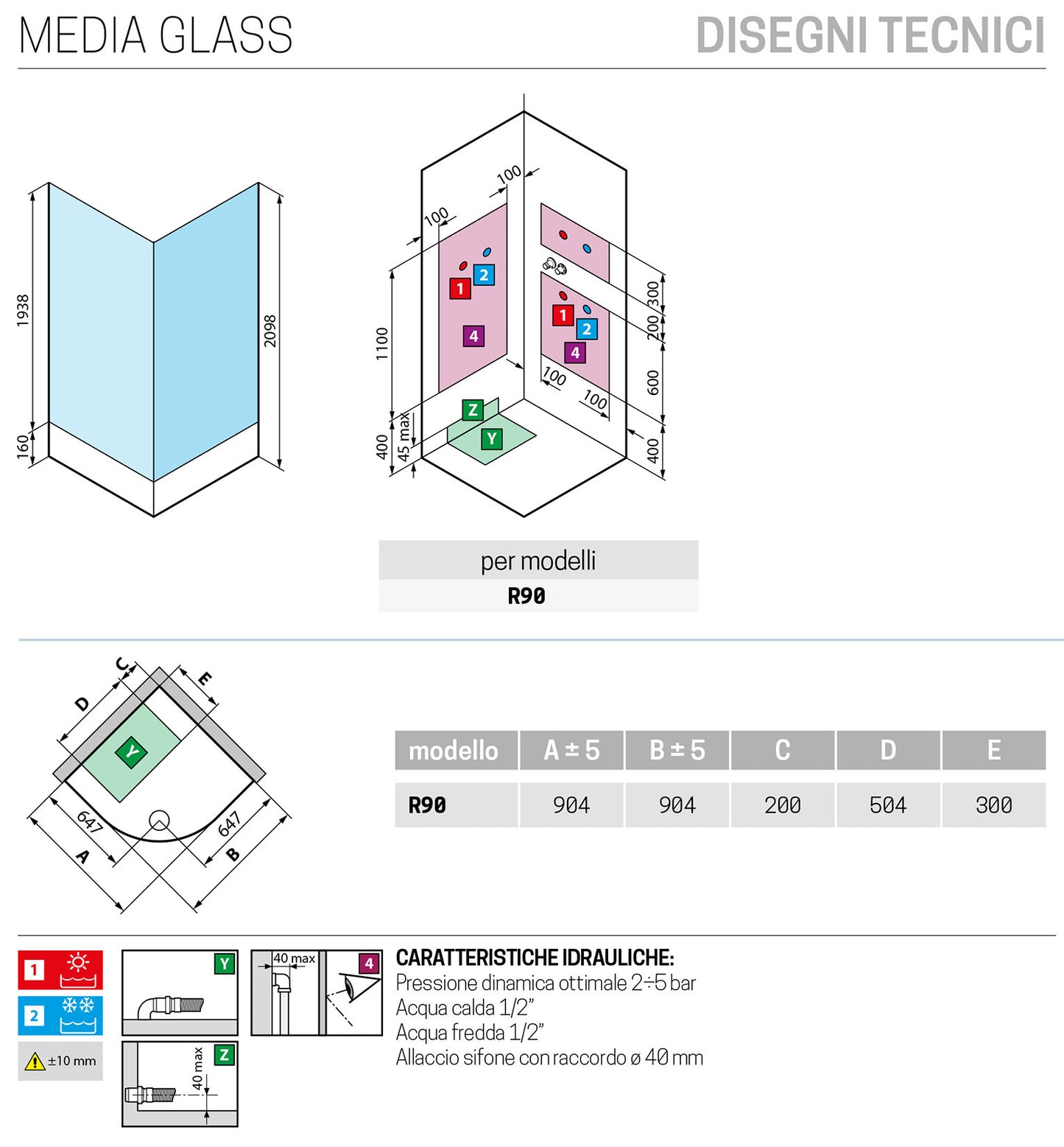 Novellini Media Glass R Standard 90x90 cm Cabina Doccia Multifunzione Simmetrica Semicircolare Apertura 2 Ante Scorrevoli 2 Fisse Installazione Angolo Sinistra Destra Miscelatore Termostatico Vetro Trasparente Profilo Bianco Piatto Ripiani Altezza 210 cm