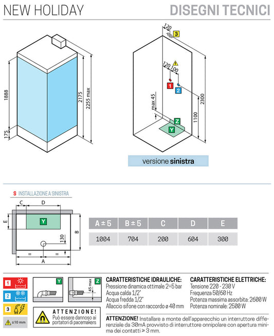 Novellini New Holiday 2P+F Hammam 100x70 cm Cabina Doccia Multifunzione Apertura 1 Anta Scorrevole Seduta Sinistra Miscelatore Termostatico Vetro Trasparente Profilo Bianco Idromassaggio Sauna Vapore Tettuccio Soffione Radio Telecomando Asta Alto 225,5 cm