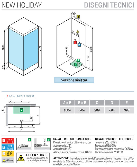 Novellini New Holiday 2P+F Idromassaggio Con Tettuccio e Soffione 100x70 cm Cabina Doccia Multifunzione Apertura 1 Anta Scorrevole 1 Fissa Linea 1 Laterale Seduta Sinistra Miscelatore Termostatico Vetro Trasparente Profilo Bianco Rotopioggia Alto 217,5 cm
