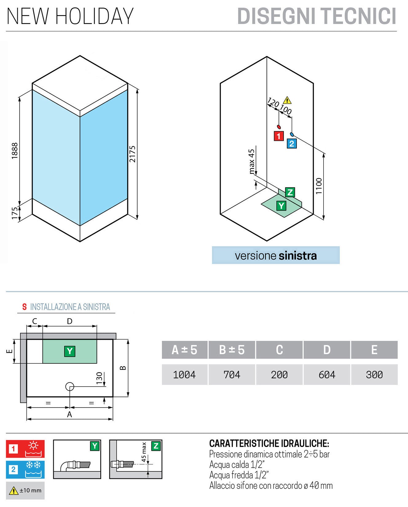 Novellini New Holiday 2P+F Standard Con Tettuccio 100x70 cm Cabina Doccia Multifunzione Apertura 1 Anta Scorrevole 1 Fissa Linea 1 Laterale Seduta Sinistra Miscelatore Meccanico Vetro Aqua Profilo Bianco Piatto Ripiano Asta Doccetta Mano Altezza 217,5 cm