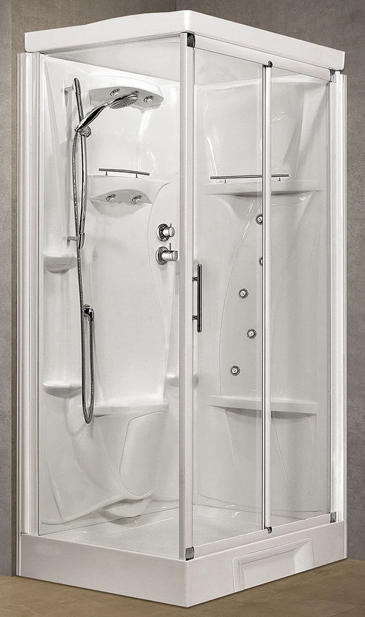 Novellini New Holiday 2P+F Idromassaggio Con Tettuccio e Soffione 120x80 cm Cabina Doccia Multifunzione Apertura 1 Anta Scorrevole 1 Fissa Linea 1 Laterale Reversibile Miscelatore Meccanico Vetro Trasparente Profilo Bianco Rotopioggia Altezza 217,5 cm