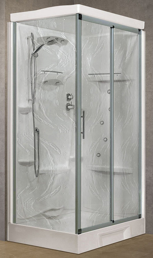 Novellini New Holiday 2P+F Idromassaggio Con Tettuccio e Soffione 120x80 cm Cabina Doccia Multifunzione Apertura 1 Anta Scorrevole 1 Fissa Linea 1 Laterale Reversibile Miscelatore Meccanico Vetro Aqua Profilo Silver Rotopioggia Doccetta Altezza 217,5 cm