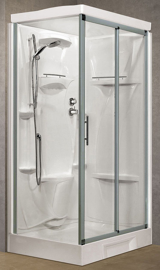 Novellini New Holiday 2P+F Standard Con Tettuccio 120x80 cm Cabina Doccia Multifunzione Apertura 1 Anta Scorrevole 1 Fissa Linea 1 Laterale Reversibile Miscelatore Meccanico Vetro Trasparente Profilo Silver Piatto Ripiani Asta Doccetta Seduta Alto 217,5cm