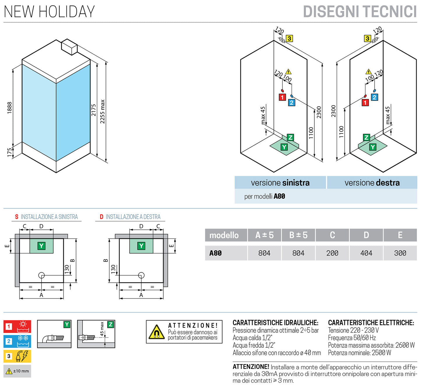 Novellini New Holiday A80 Hammam 80x80 cm Cabina Doccia Multifunzione Apertura 2 Ante Scorrevoli Miscelatore Termostatico Vetro Trasparente Profilo Silver Pannelli Reversibili Idro Sauna Tettuccio Soffione Radio Telecomando Asta Doccetta Altezza 225,5 cm