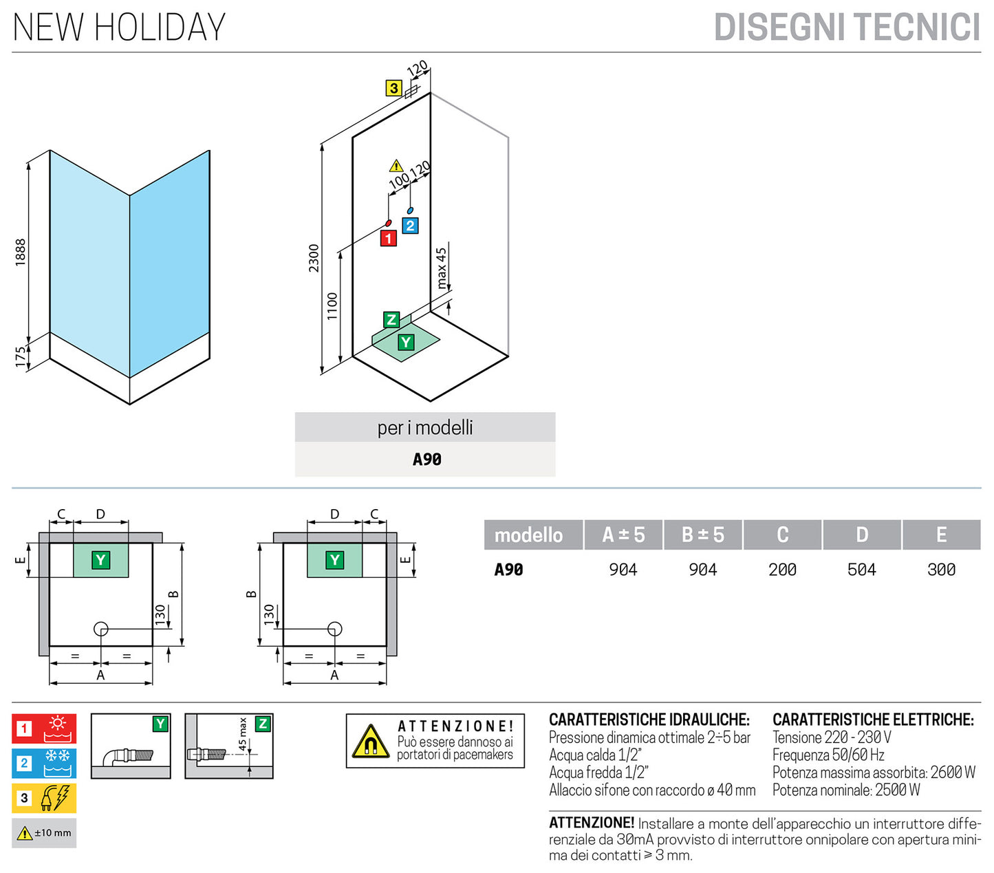 Novellini New Holiday A90 Idromassaggio 90x90 cm Cabina Doccia Multifunzione Apertura 2 Ante Scorrevoli e 2 Fisse Angolo Destro Sinistro Miscelatore Termostatico Vetro Trasparente Profilo Bianco Piatto Ripiani Doccetta Mano Rotopioggia Seduta Alto 206 cm