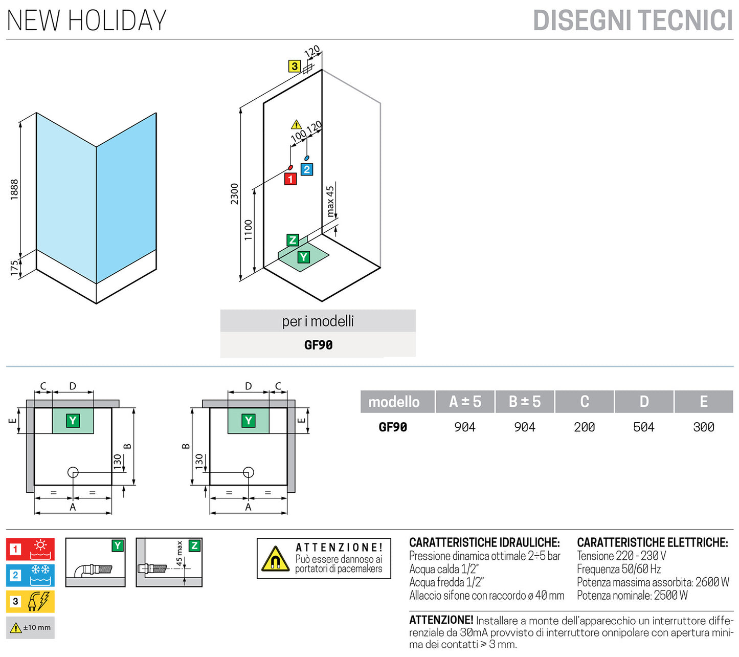 Novellini New Holiday GF90 Idromassaggio 90x90 cm Cabina Doccia Multifunzione Apertura 1 Anta Battente Con Fisso Angolo Destro Sinistro Miscelatore Termostatico Vetro Trasparente Profilo Bianco Piatto Ripiani Doccetta Mano Rotopioggia Seduta Alto 206 cm