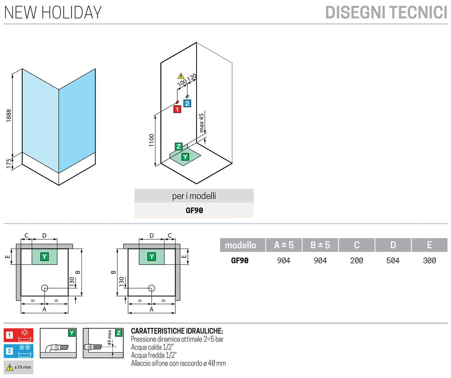 Novellini New Holiday GF90 Standard 90x90 cm Cabina Doccia Multifunzione Apertura 1 Anta Battente Con Fisso Laterale Installazione Angolare Destra Sinistra Miscelatore Meccanico Vetro Aqua Profilo Bianco Piatto Ripiani Doccetta Mano Seduta Altezza 206 cm