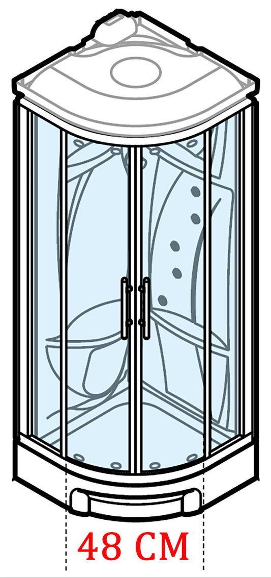 Novellini New Holiday R90 Hammam 90x90 cm Cabina Doccia Multifunzione Tonda 2 Ante Scorrevoli Angolo Destro Sinistro Miscelatore Termostatico Vetro Trasparente Profilo Silver Idro Sauna Tettuccio Soffione Radio Telecomando Asta Doccetta Altezza 225,5 cm