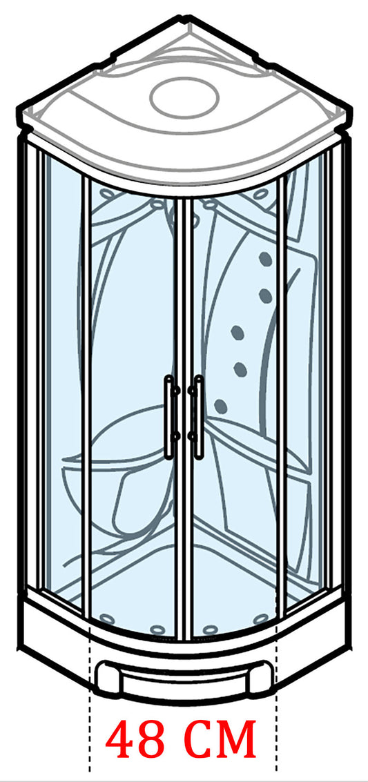 Novellini New Holiday R90 Idromassaggio Con Tettuccio e Soffione 90x90 cm Cabina Doccia Multifunzione Semicircolare 2 Ante Scorrevoli 2 Fisse Angolo Destro Sinistro Miscelatore Meccanico Vetro Trasparente Profilo Silver Asta Rotopioggia Altezza 217 cm