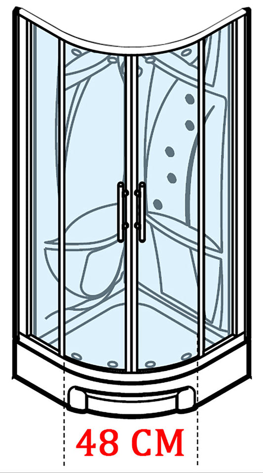 Novellini New Holiday R90 Idromassaggio 90x90 cm Cabina Doccia Multifunzione Semicircolare Apertura 2 Ante Scorrevoli 2 Fisse Angolo Destro Sinistro Miscelatore Meccanico Vetro Trasparente Profilo Bianco Piatto Ripiani Doccetta Rotopioggia Altezza 206 cm