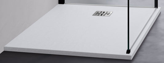 Novellini Novomatt Piatto Doccia 80x80 Spessore 3 cm Bianco Opaco Ultrapiatto Sottile Slim Forma Quadrata Installazione Appoggio Sagomabile Tagliabile Resistente Materiale Mineralsolid Superficie Texture Effetto Pietra Compreso Copripiletta