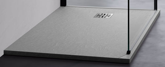 Novellini Novomatt Piatto Doccia 80x80 Spessore 3 cm Colore Grigio Ultrapiatto Sottile Slim Forma Quadrata Installazione Appoggio Sagomabile Tagliabile Resistente Materiale Mineralsolid Superficie Texture Effetto Pietra Compreso Copripiletta