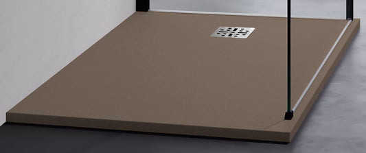 Novellini Novomatt Piatto Doccia 100x100 Spessore 3 cm Colore Cappuccino Ultrapiatto Sottile Slim Forma Quadrata Installazione Appoggio Sagomabile Tagliabile Resistente Materiale Mineralsolid Superficie Texture Effetto Pietra Compreso Copripiletta