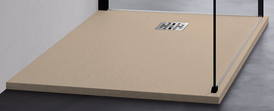 Novellini Novomatt Piatto Doccia 80x80 Spessore 3 cm Colore Tortora Ultrapiatto Sottile Slim Forma Quadrata Installazione Appoggio Sagomabile Tagliabile Resistente Materiale Mineralsolid Superficie Texture Effetto Pietra Compreso Copripiletta