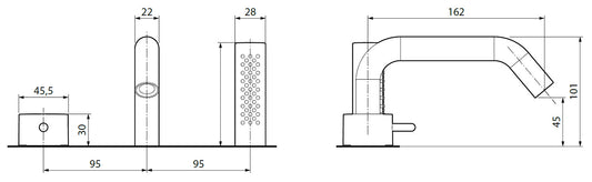 Novellini Rubinetteria Bordo Vasca Per Stile Appoggio 3 Fori Con Doccetta Estraibile e Piastra Materiale Ottone Finitura Cromata 1 Manopola Moderno Cartuccia Miscelazione Progressiva Meccanico