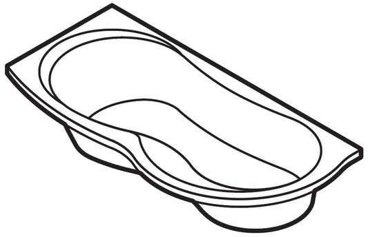 Novellini Venus Vasca da Bagno Versione Standard da Incasso Misura 180x80 / 85 H55 cm Guscio Tradizionale da Rivestire Installazione Angolo Sinistra Forma Esterna Curva Tonda Semicircolare Asimmetrica Interna a Otto Materiale Acrilico Colore Bianco Lucido