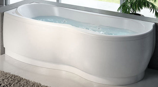 Novellini Venus Vasca da Bagno Versione Hydro Con Disinfezione Misura 180x80 / 85 H55 cm Idro Whirlpool 6 Getti Forma Esterna Semicircolare Asimmetrica Interna Otto Montaggio Angolo Sinistra Pannello Display Colonna Materiale Acrilico Colore Bianco Lucido