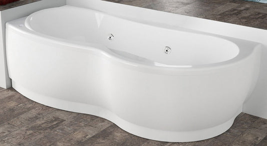 Novellini Venus Vasca da Bagno Versione Hydro Con Disinfezione Misura 170x70 / 85 H55 cm Idro Whirlpool 6 Jet Forma Esterna Semicircolare Asimmetrica Interna Otto Montaggio Angolo Sinistra Pannello Display Erogatore Materiale Acrilico Colore Bianco Lucido
