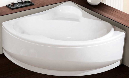 Novellini Una Vasca da Bagno Versione Standard Con Telaio Misura 135x135 H55 cm Forma Esterna Tonda Curva Semicircolare Simmetrica Interna Ovale Installazione Angolare Reversibile Pannello Frontale Colonna Erogatore Materiale Acrilico Colore Bianco Lucido