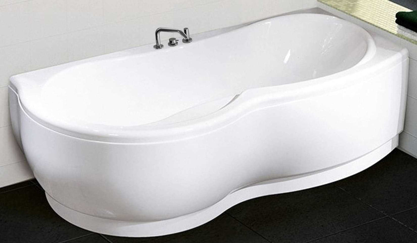 Novellini Venus Vasca da Bagno Versione Standard Con Telaio Misura 180x80 / 85 H55 cm Forma Esterna Tonda Curva Semicircolare Asimmetrica Interna Otto Installazione Angolare Destra Pannello Frontale Rubinetteria Materiale Acrilico Finitura Bianco Lucido